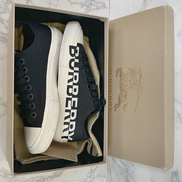 Burberry Black and White Cotton-Gabardine Sneakers - Picture 14 of 14